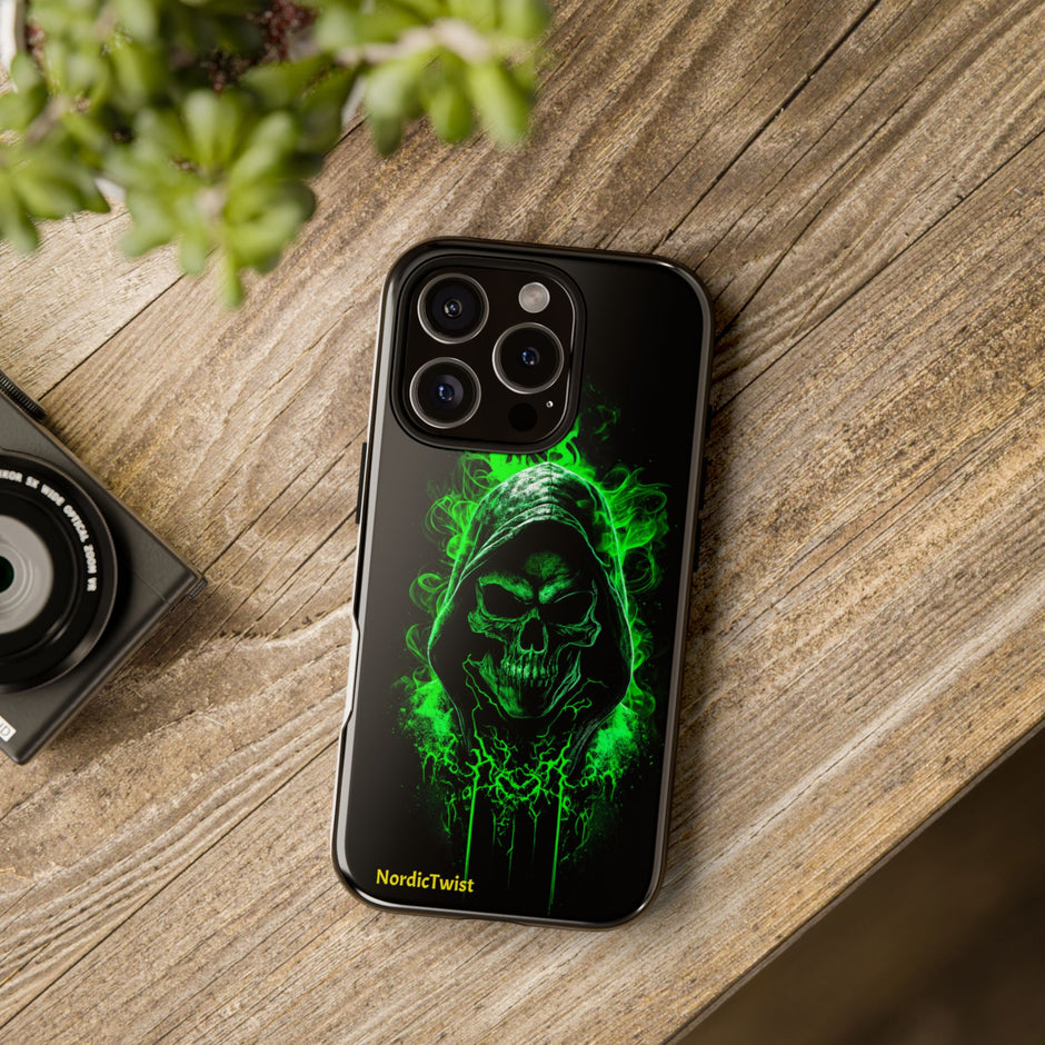 Tough Phone Case – Green Grim Reaper Skull Gothic Design