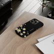 Daisy Floral Tough Phone Case – Protective Black Phone Cover with White Daisies
