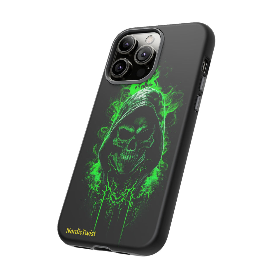 Tough Phone Case – Green Grim Reaper Skull Gothic Design