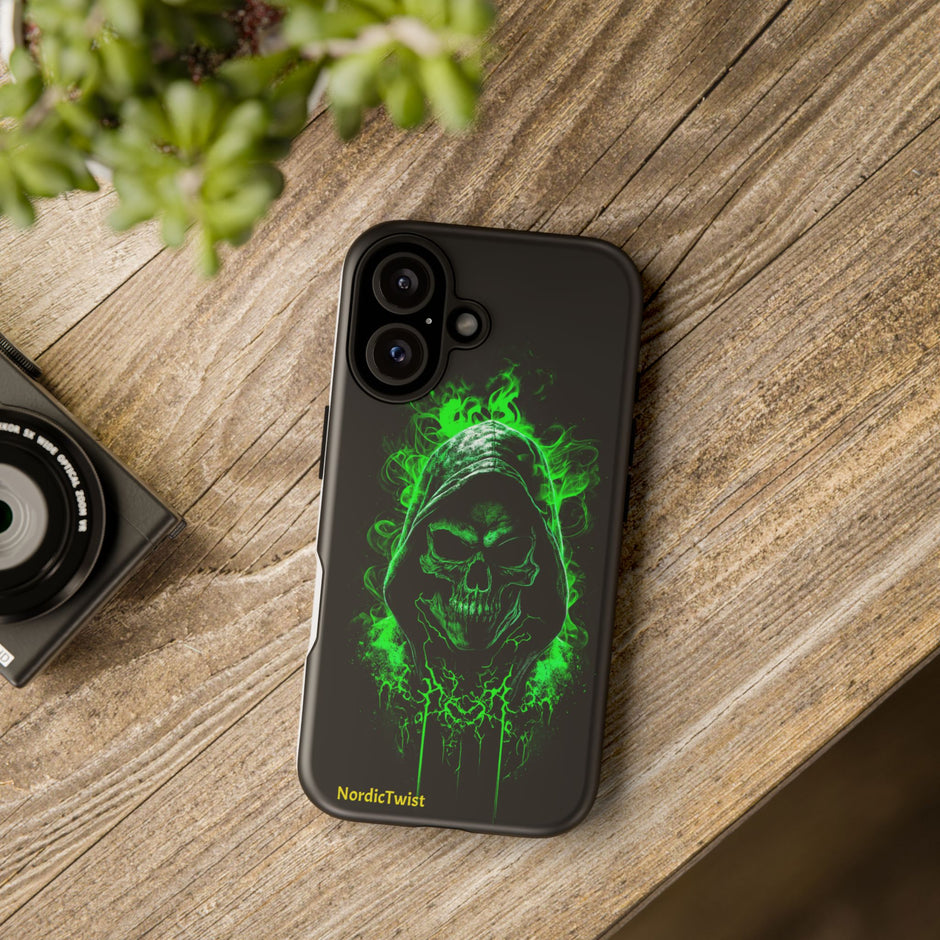 Tough Phone Case – Green Grim Reaper Skull Gothic Design