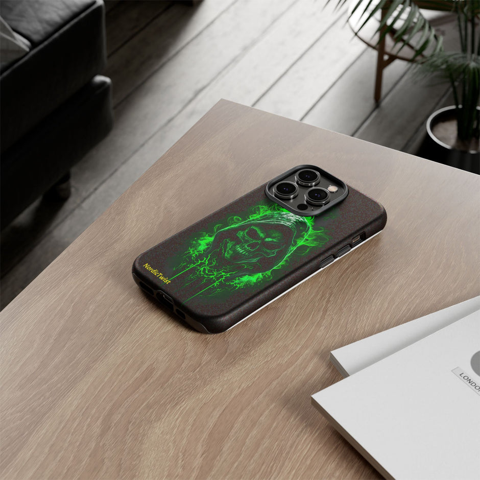 Tough Phone Case – Green Grim Reaper Skull Gothic Design