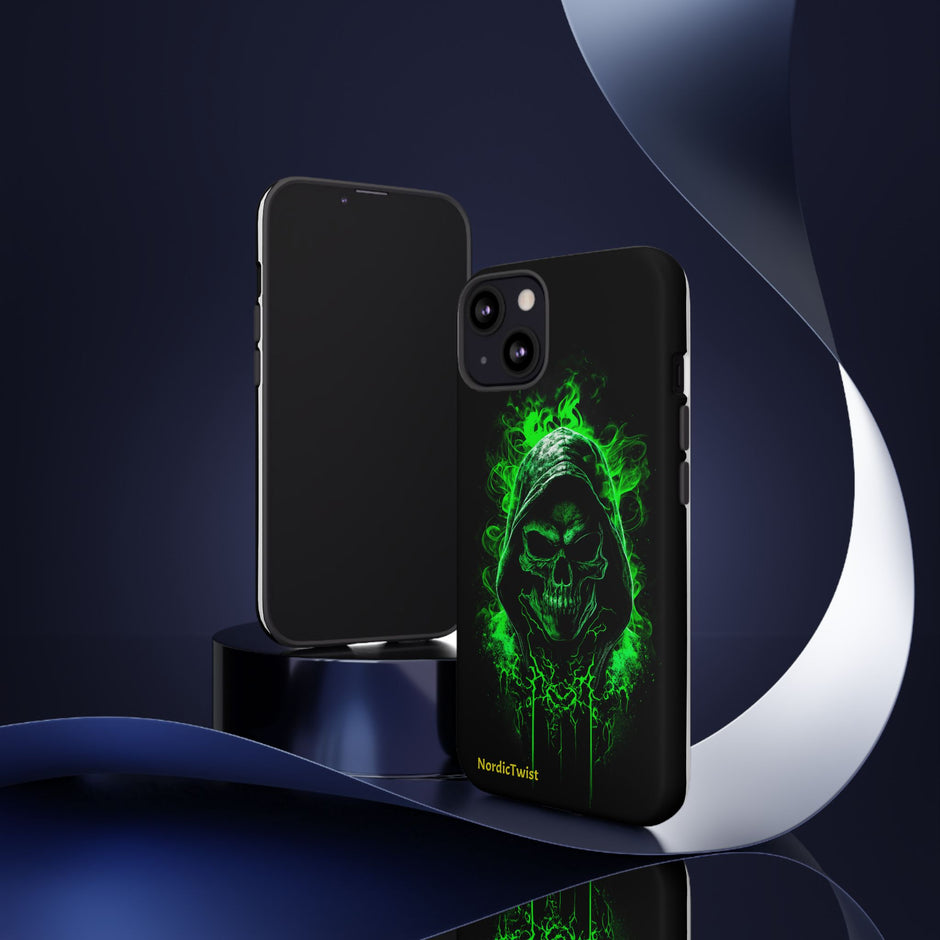 Tough Phone Case – Green Grim Reaper Skull Gothic Design
