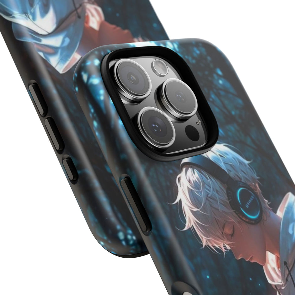 Stöttåligt mobilskal-Animepojke i skogen