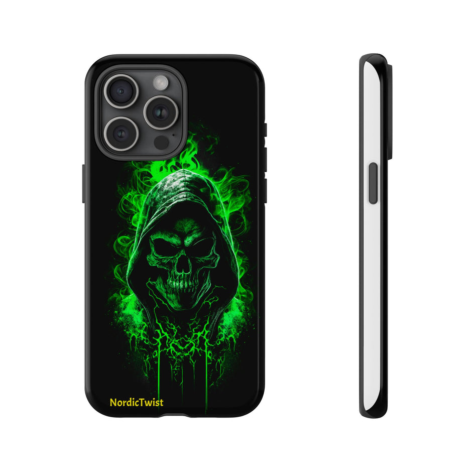 Tough Phone Case – Green Grim Reaper Skull Gothic Design