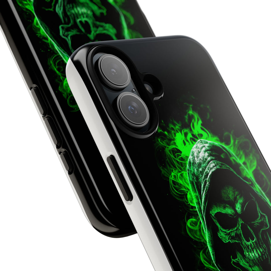 Tough Phone Case – Green Grim Reaper Skull Gothic Design