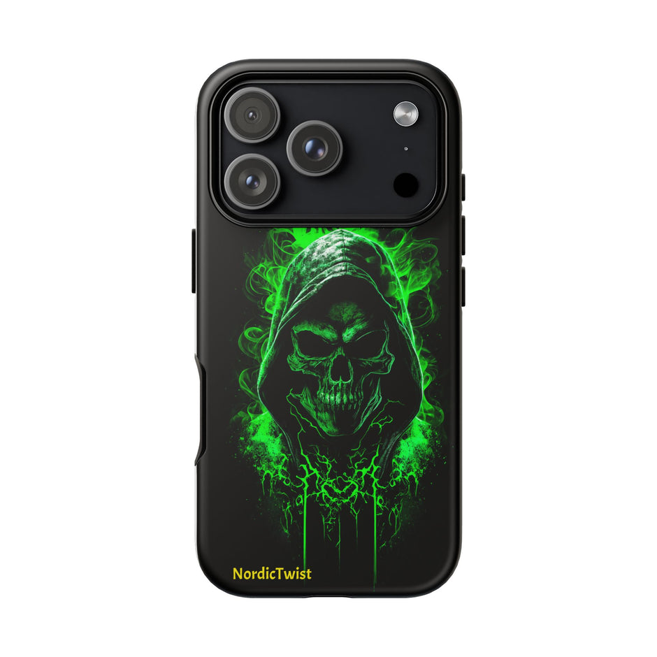 Tough Phone Case – Green Grim Reaper Skull Gothic Design