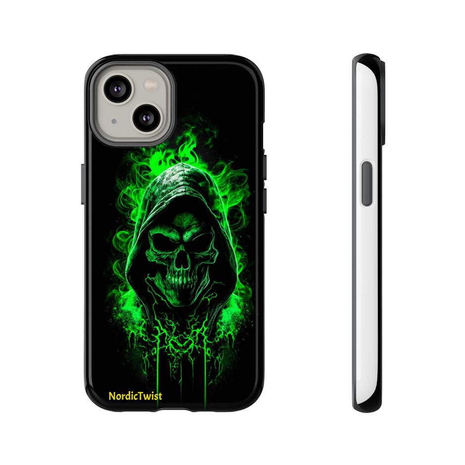 Tough Phone Case – Green Grim Reaper Skull Gothic Design