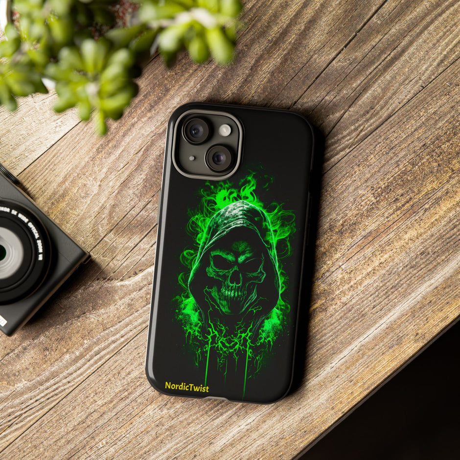 Tough Phone Case – Green Grim Reaper Skull Gothic Design