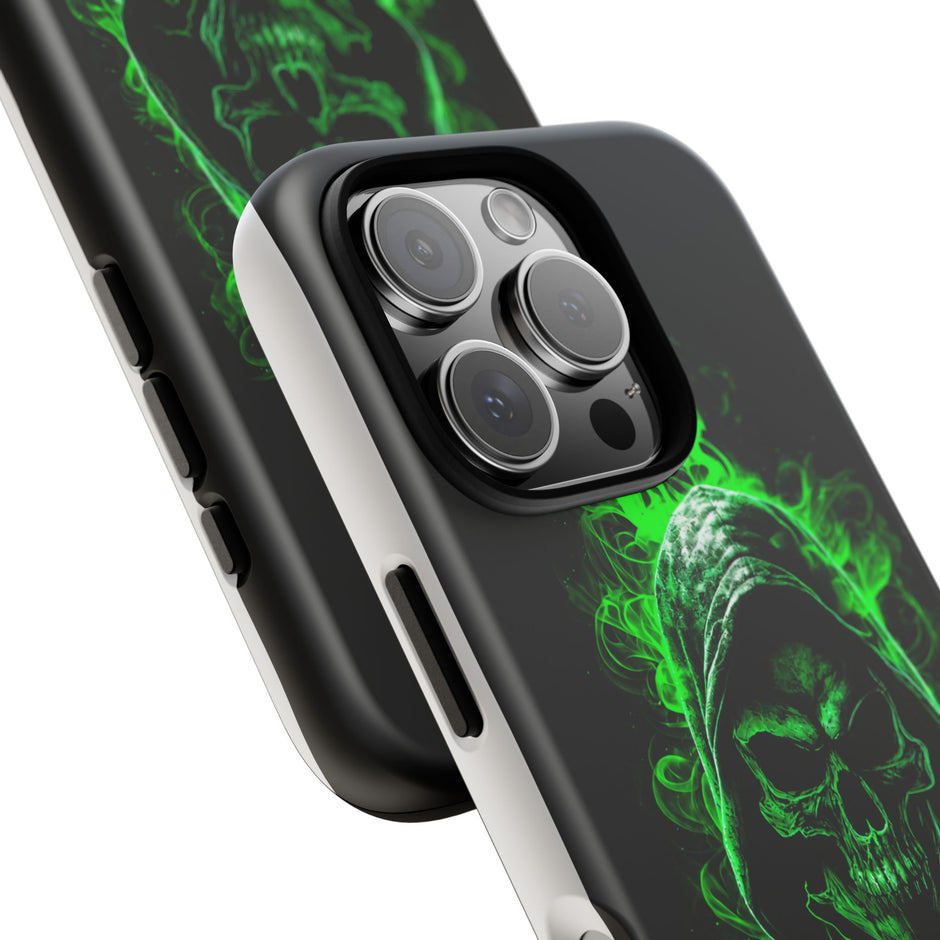 Tough Phone Case – Green Grim Reaper Skull Gothic Design