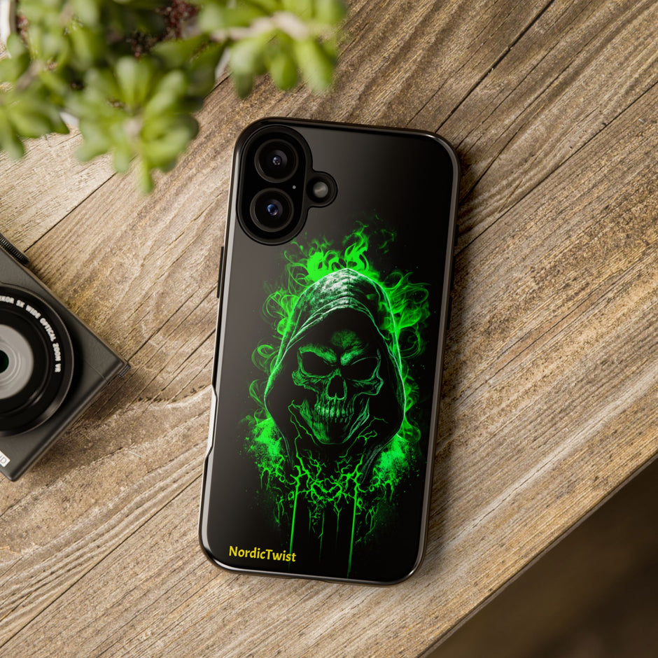 Tough Phone Case – Green Grim Reaper Skull Gothic Design