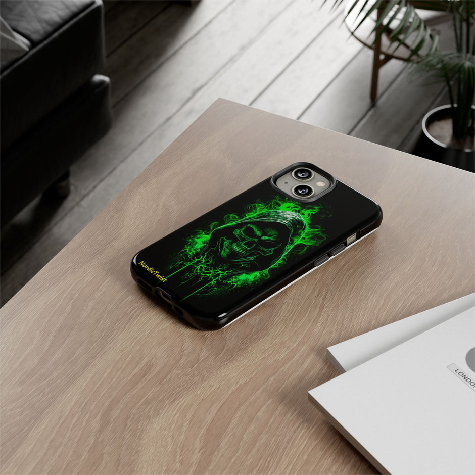 Tough Phone Case – Green Grim Reaper Skull Gothic Design
