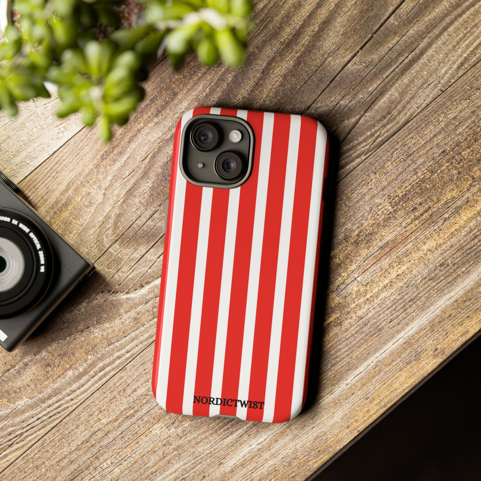 Striped Tough Phone Case - Durable Protection with Stylish Red & White Design