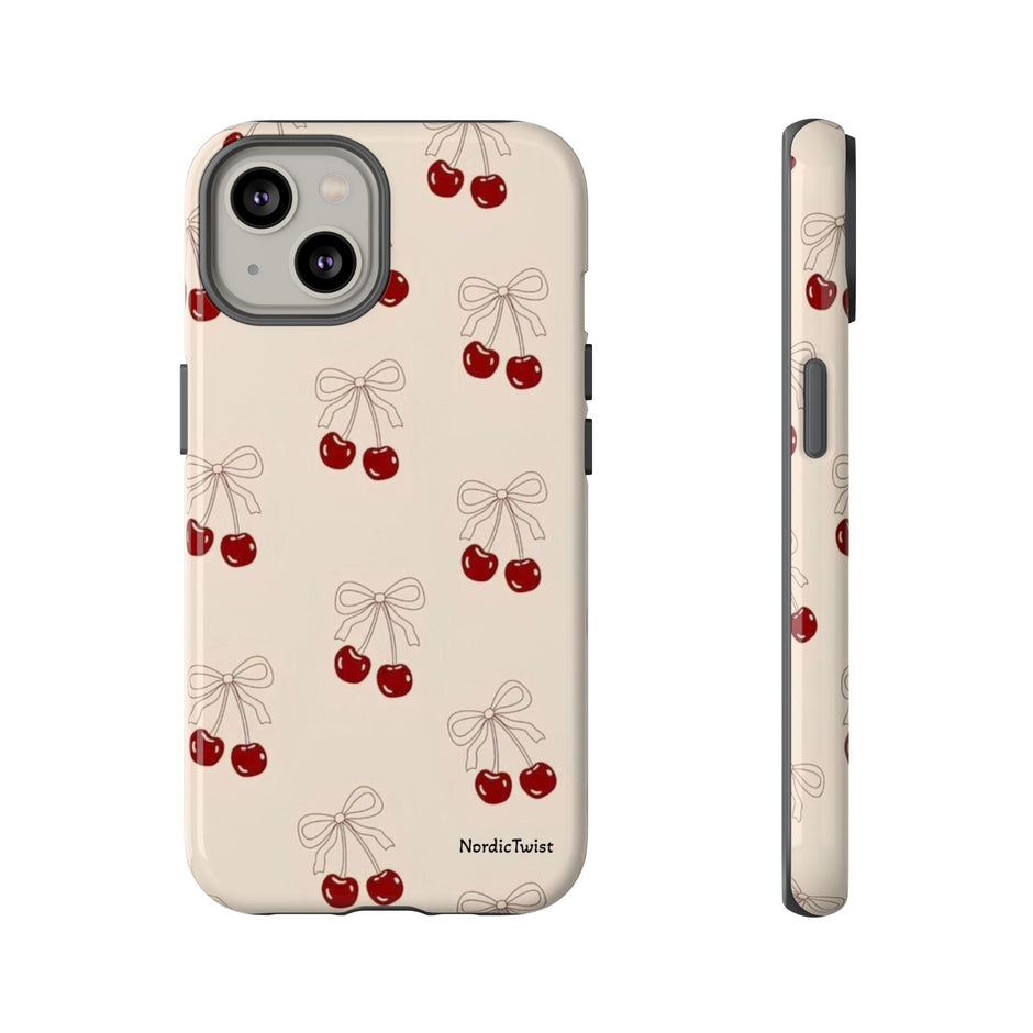 Cherry Pattern Phone Case — Cute Retro Red Cherries on Cream