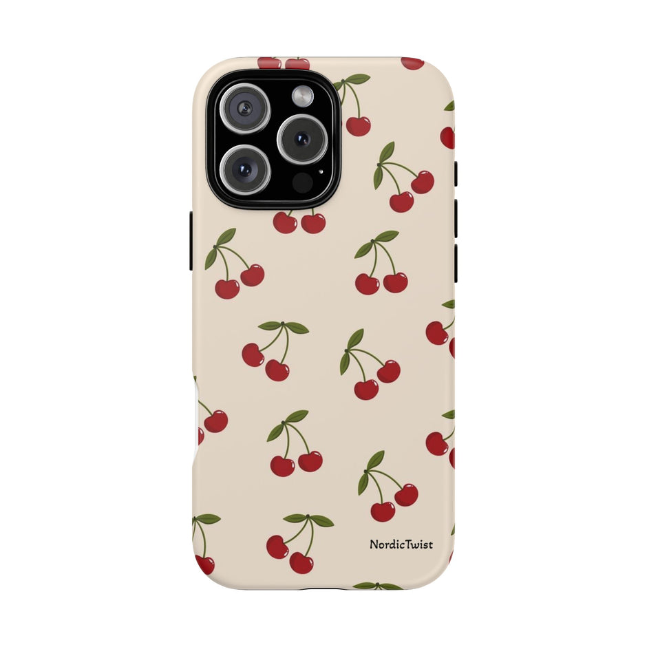 Cherry Pattern Tough Phone Case — Retro Red Cherries on Cream