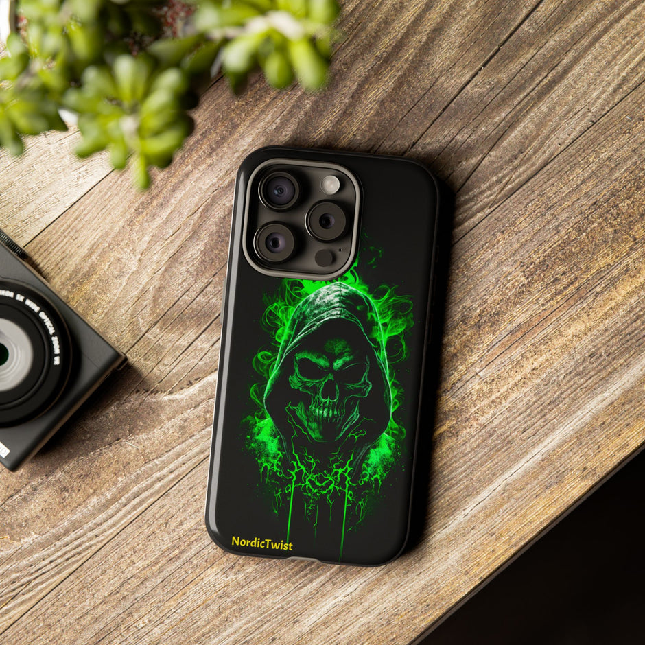 Tough Phone Case – Green Grim Reaper Skull Gothic Design