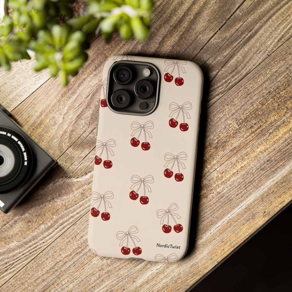 Cherry Pattern Phone Case — Cute Retro Red Cherries on Cream