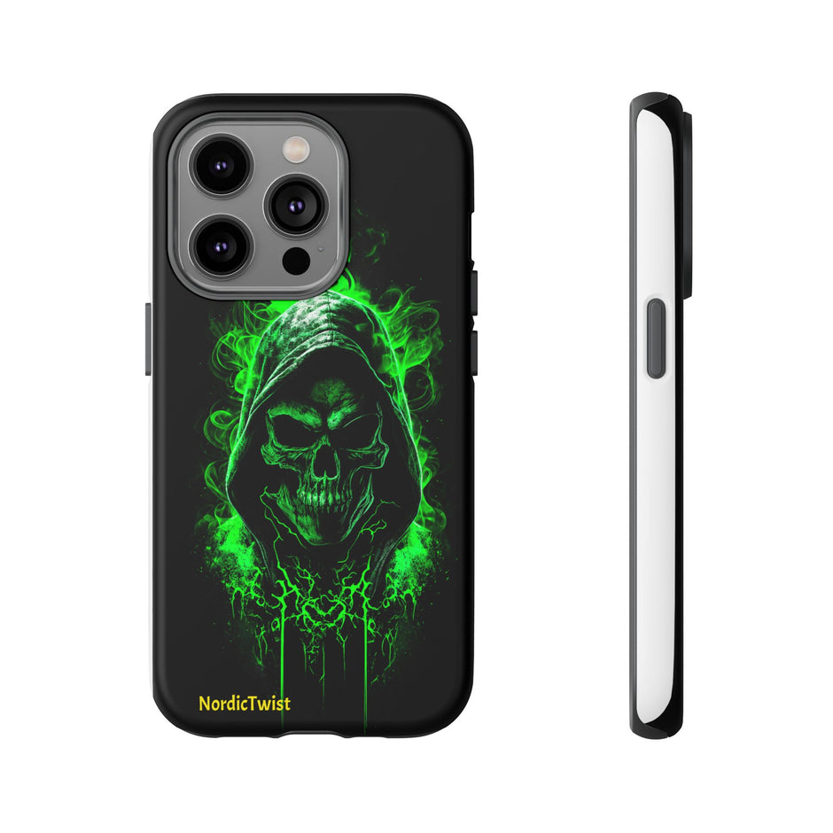 Tough Phone Case – Green Grim Reaper Skull Gothic Design