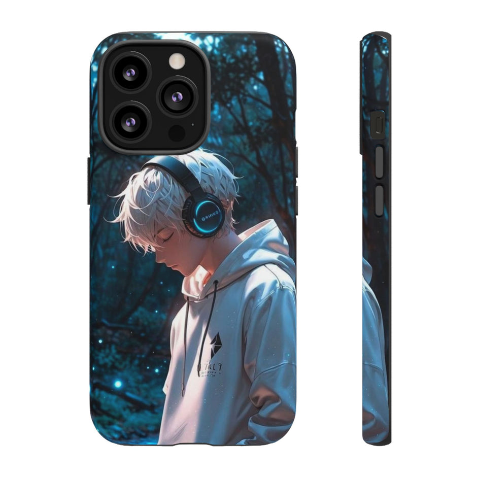 Stöttåligt mobilskal-Animepojke i skogen