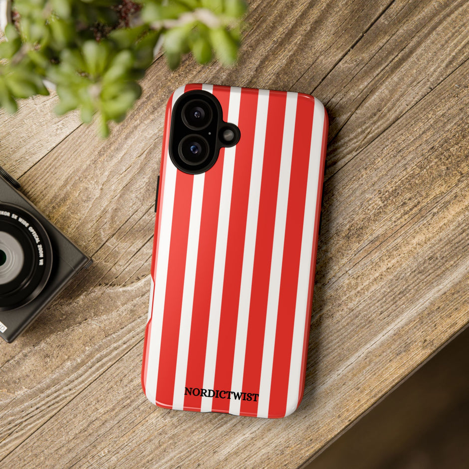 Striped Tough Phone Case - Durable Protection with Stylish Red & White Design