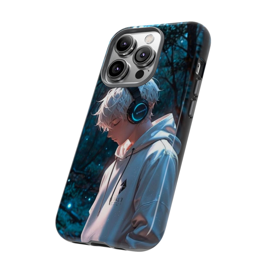 Stöttåligt mobilskal-Animepojke i skogen