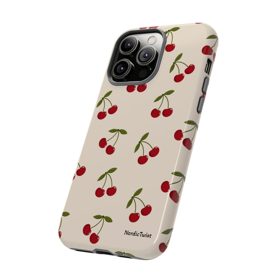 Cherry Pattern Tough Phone Case — Retro Red Cherries on Cream