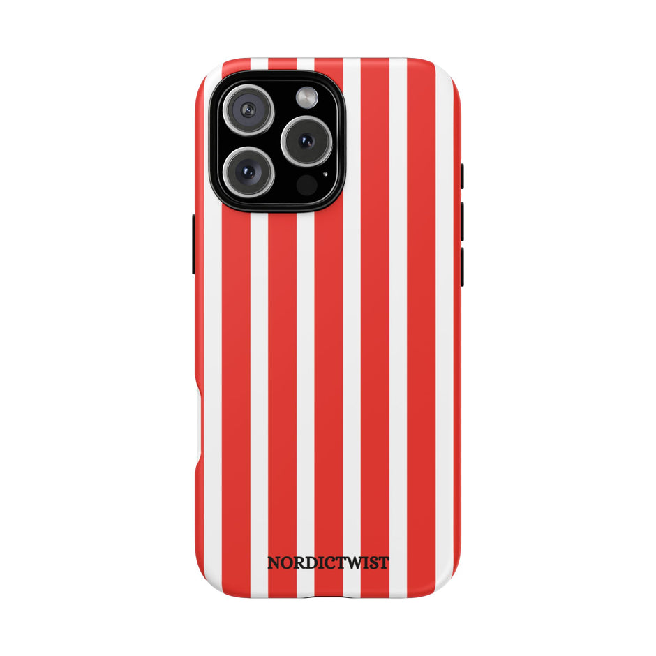 Striped Tough Phone Case - Durable Protection with Stylish Red & White Design