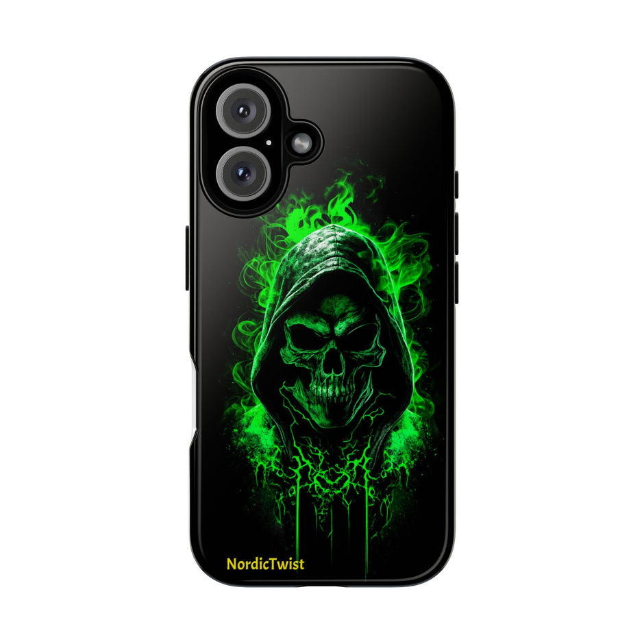 Tough Phone Case – Green Grim Reaper Skull Gothic Design