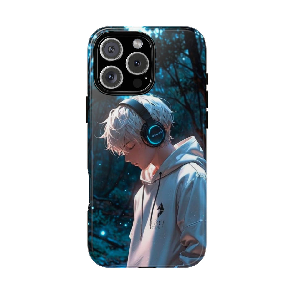 Stöttåligt mobilskal-Animepojke i skogen