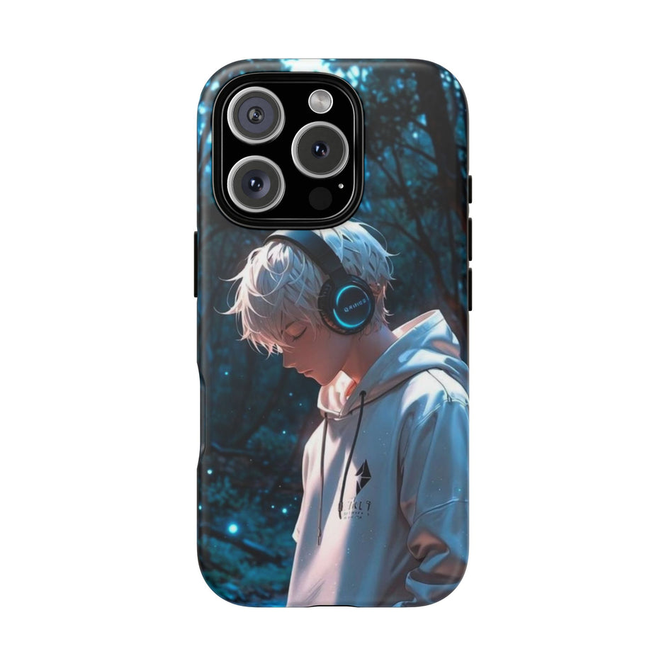 Stöttåligt mobilskal-Animepojke i skogen