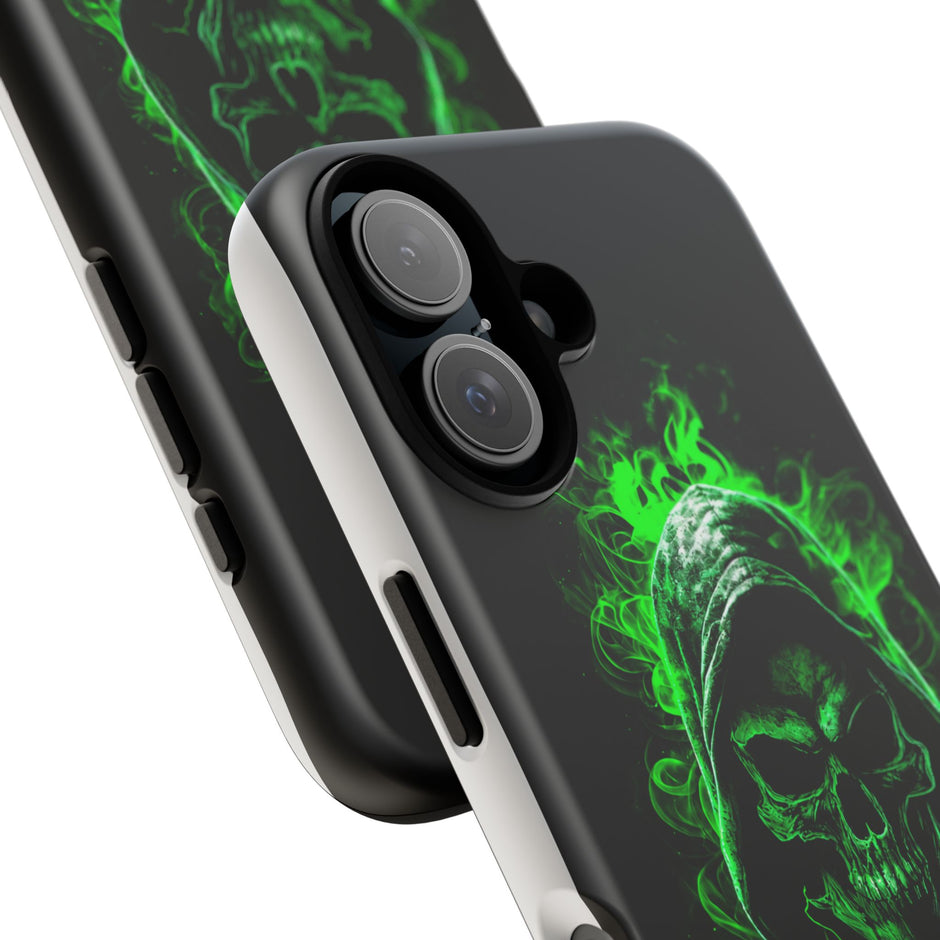 Tough Phone Case – Green Grim Reaper Skull Gothic Design