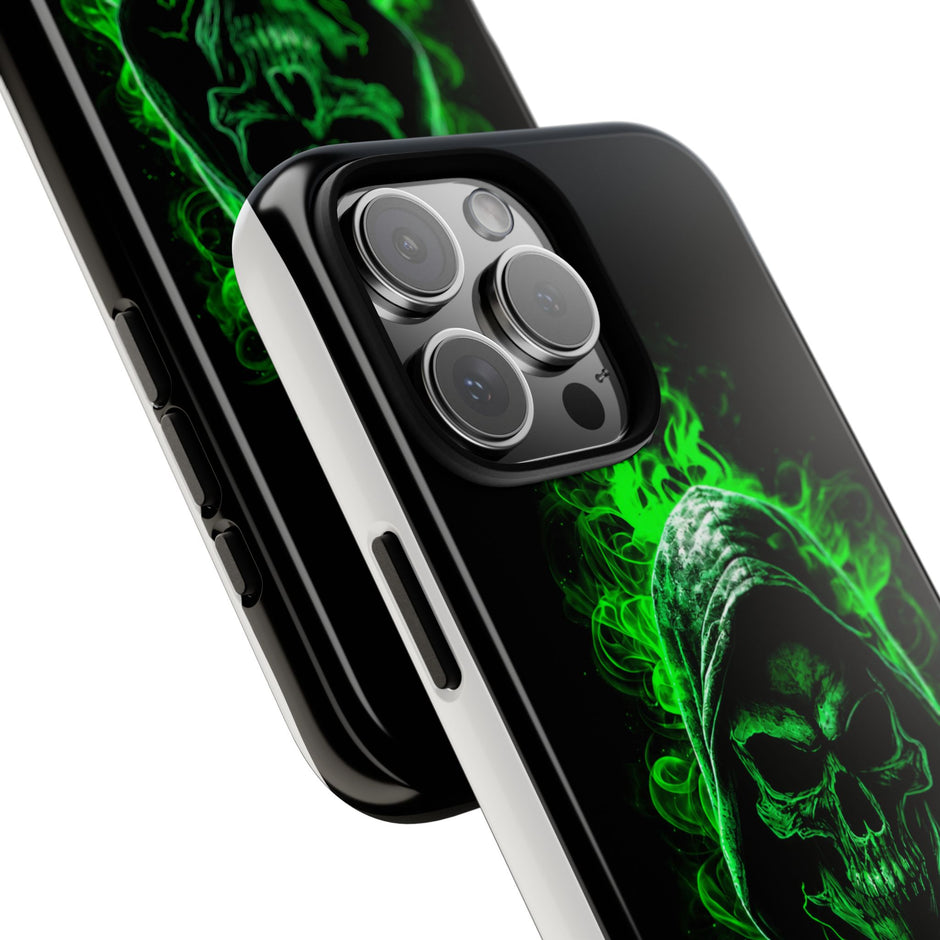 Tough Phone Case – Green Grim Reaper Skull Gothic Design