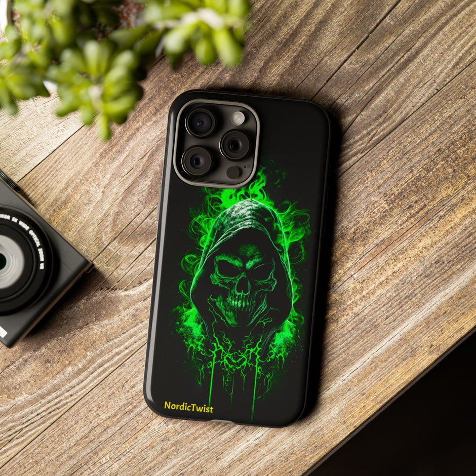 Tough Phone Case – Green Grim Reaper Skull Gothic Design