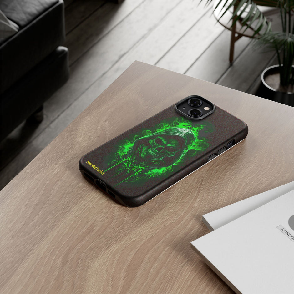 Tough Phone Case – Green Grim Reaper Skull Gothic Design