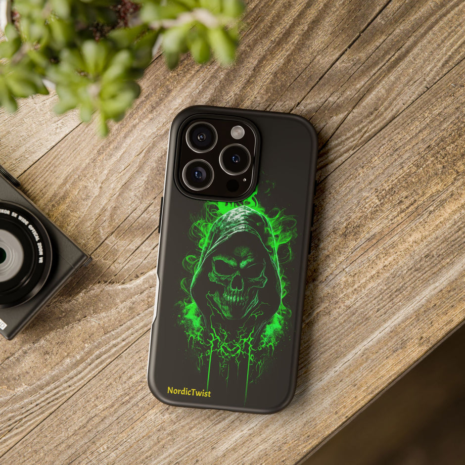 Tough Phone Case – Green Grim Reaper Skull Gothic Design