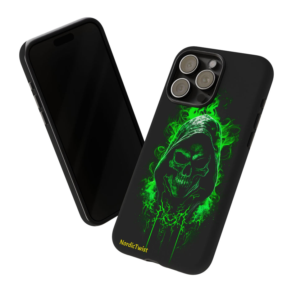 Tough Phone Case – Green Grim Reaper Skull Gothic Design