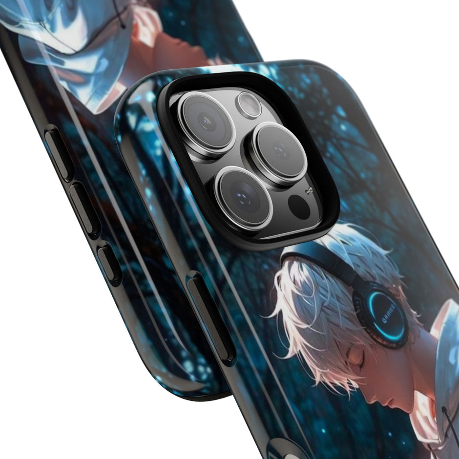 Stöttåligt mobilskal-Animepojke i skogen
