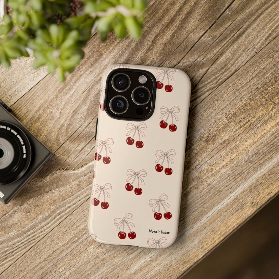 Cherry Pattern Phone Case — Cute Retro Red Cherries on Cream