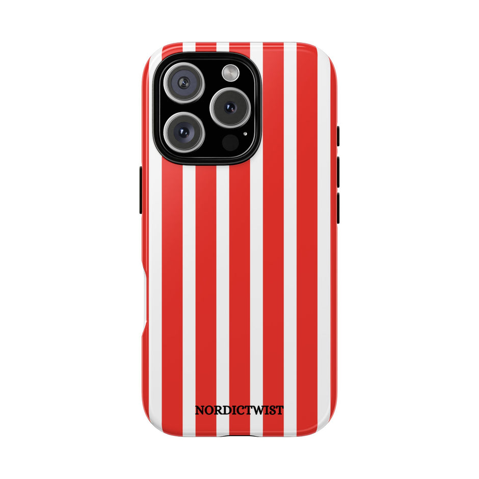Striped Tough Phone Case - Durable Protection with Stylish Red & White Design