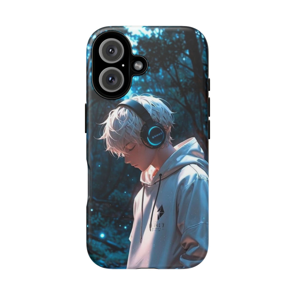 Stöttåligt mobilskal-Animepojke i skogen
