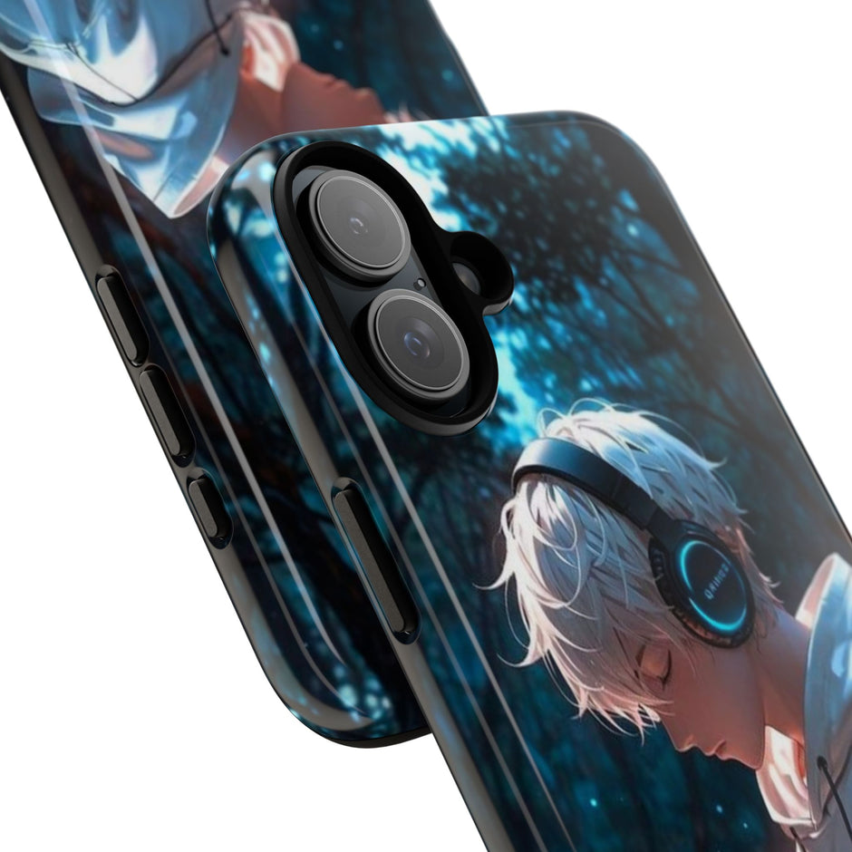 Stöttåligt mobilskal-Animepojke i skogen