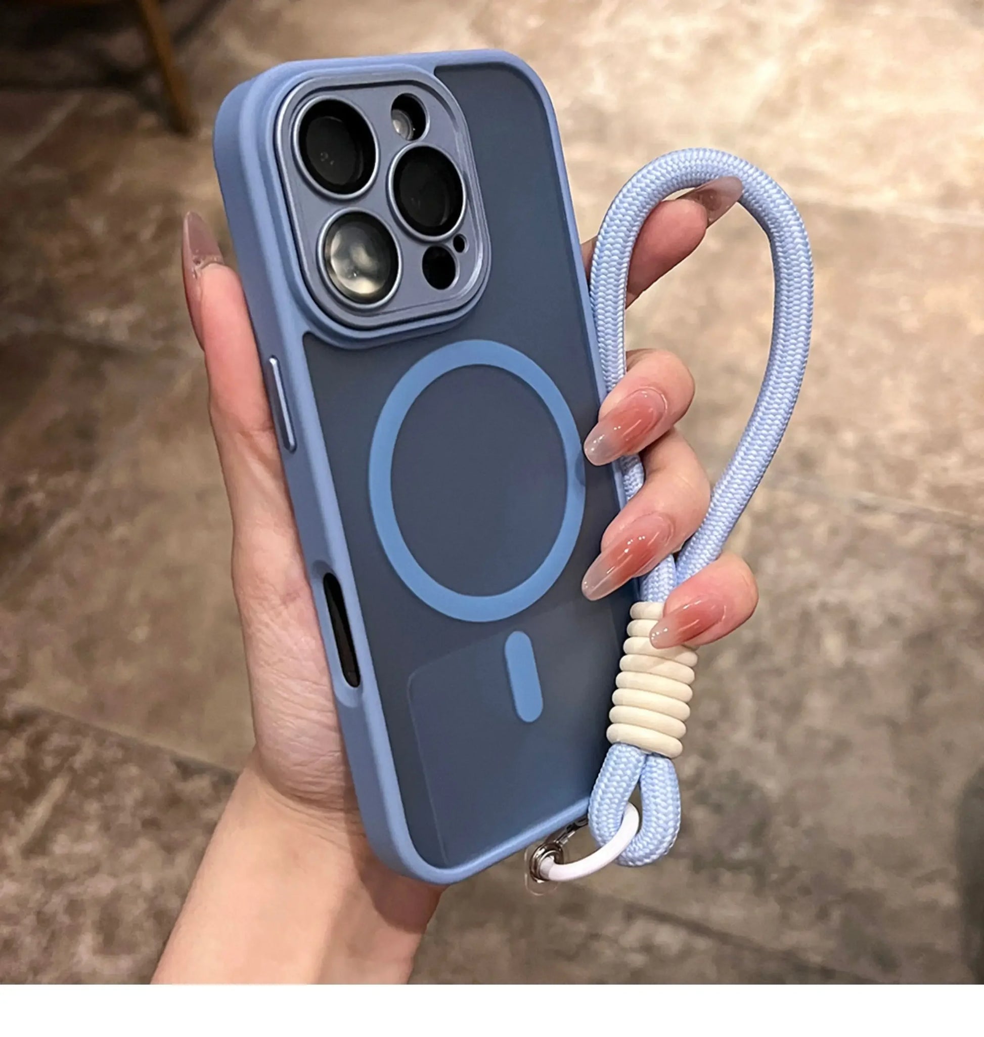 Clear Matte Magnetic Case For IPhone 16 14 13 Mini 15 12 11 Pro Max Plus Lanyard Wrist Strap Magsafe Shockproof Bumper Cover