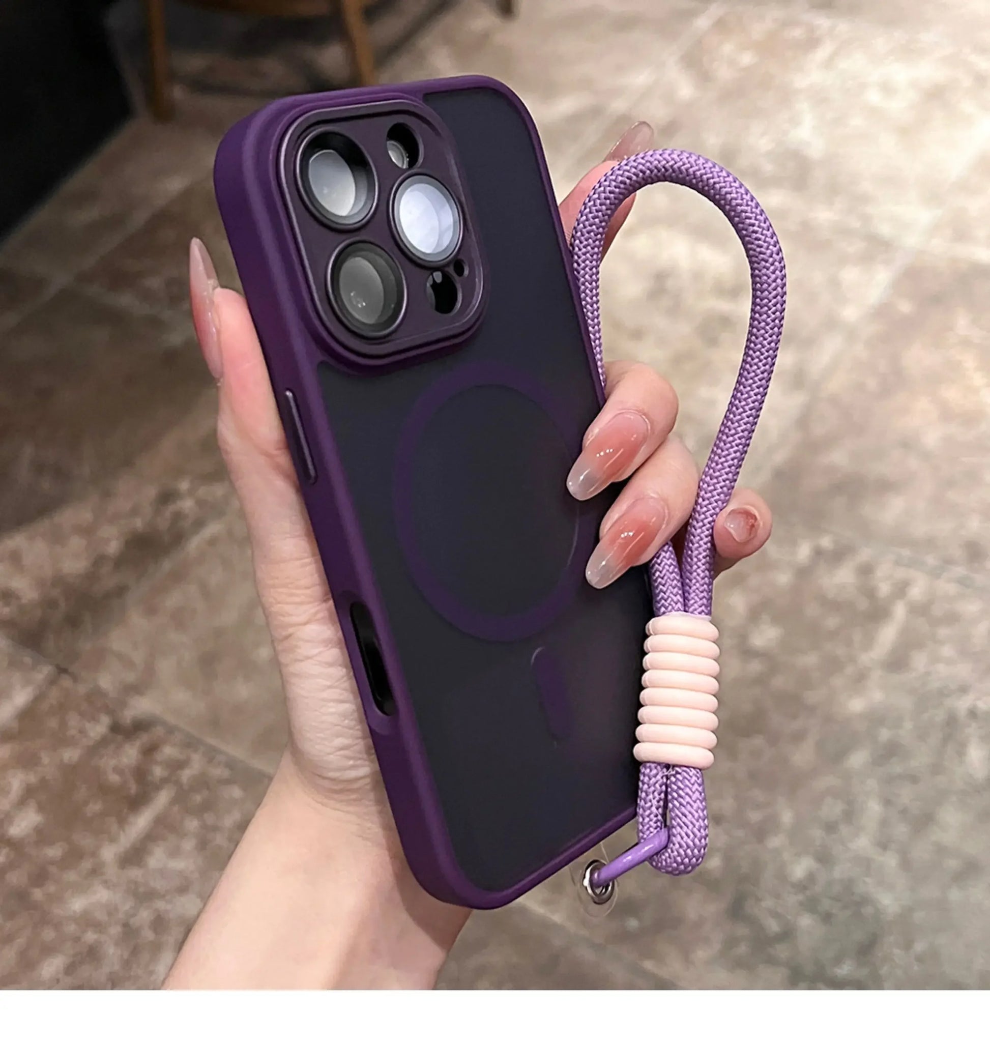 Clear Matte Magnetic Case For IPhone 16 14 13 Mini 15 12 11 Pro Max Plus Lanyard Wrist Strap Magsafe Shockproof Bumper Cover