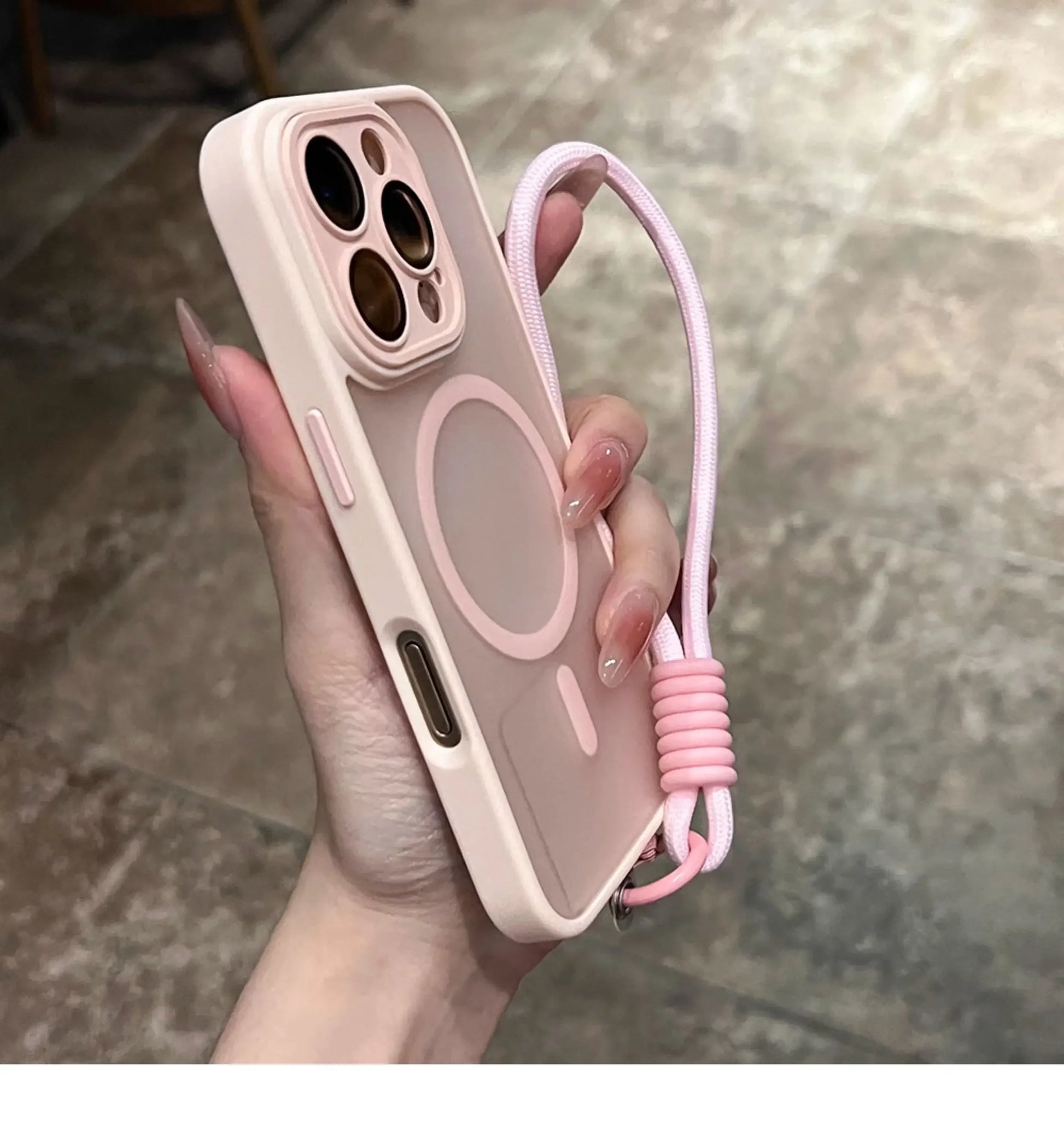 Clear Matte Magnetic Case For IPhone 16 14 13 Mini 15 12 11 Pro Max Plus Lanyard Wrist Strap Magsafe Shockproof Bumper Cover