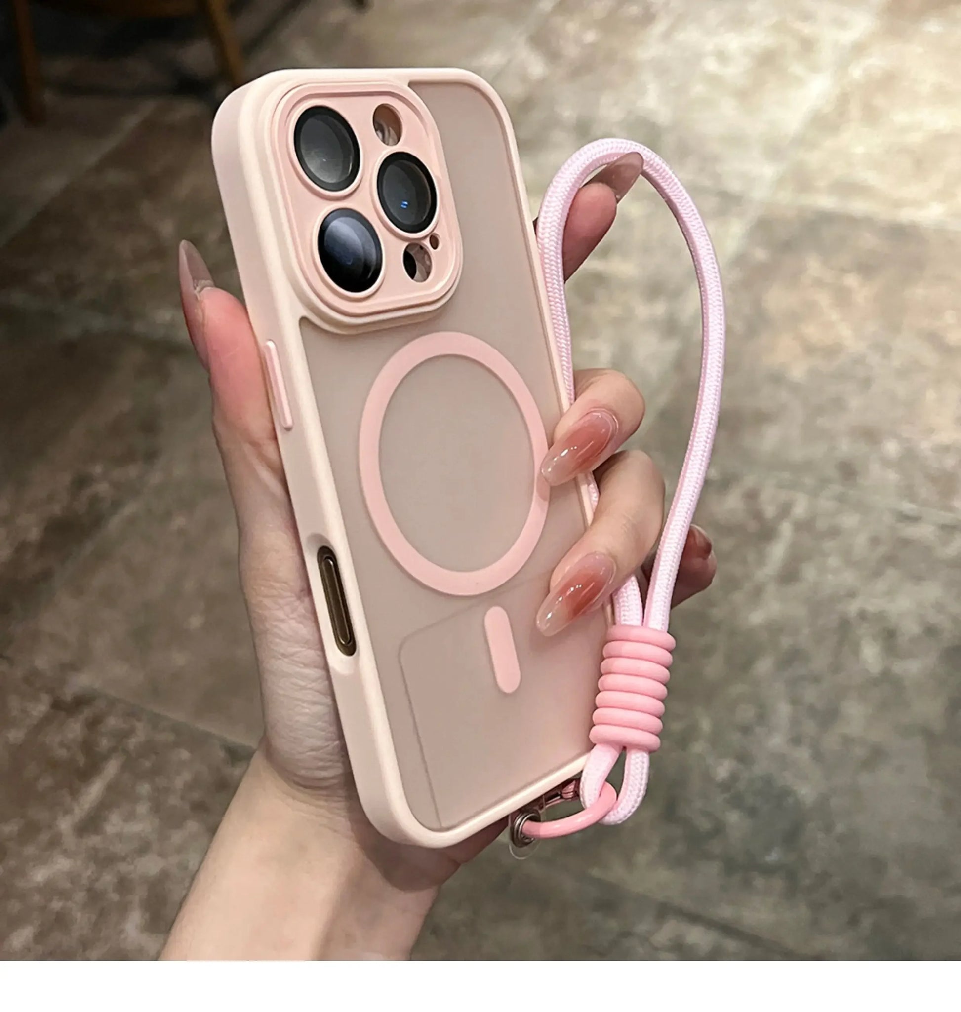 Clear Matte Magnetic Case For IPhone 16 14 13 Mini 15 12 11 Pro Max Plus Lanyard Wrist Strap Magsafe Shockproof Bumper Cover